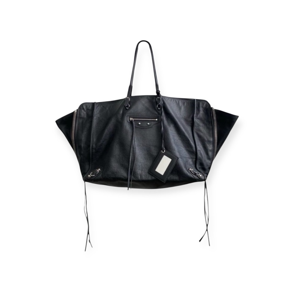 Black Leather Oversized Tote Bag